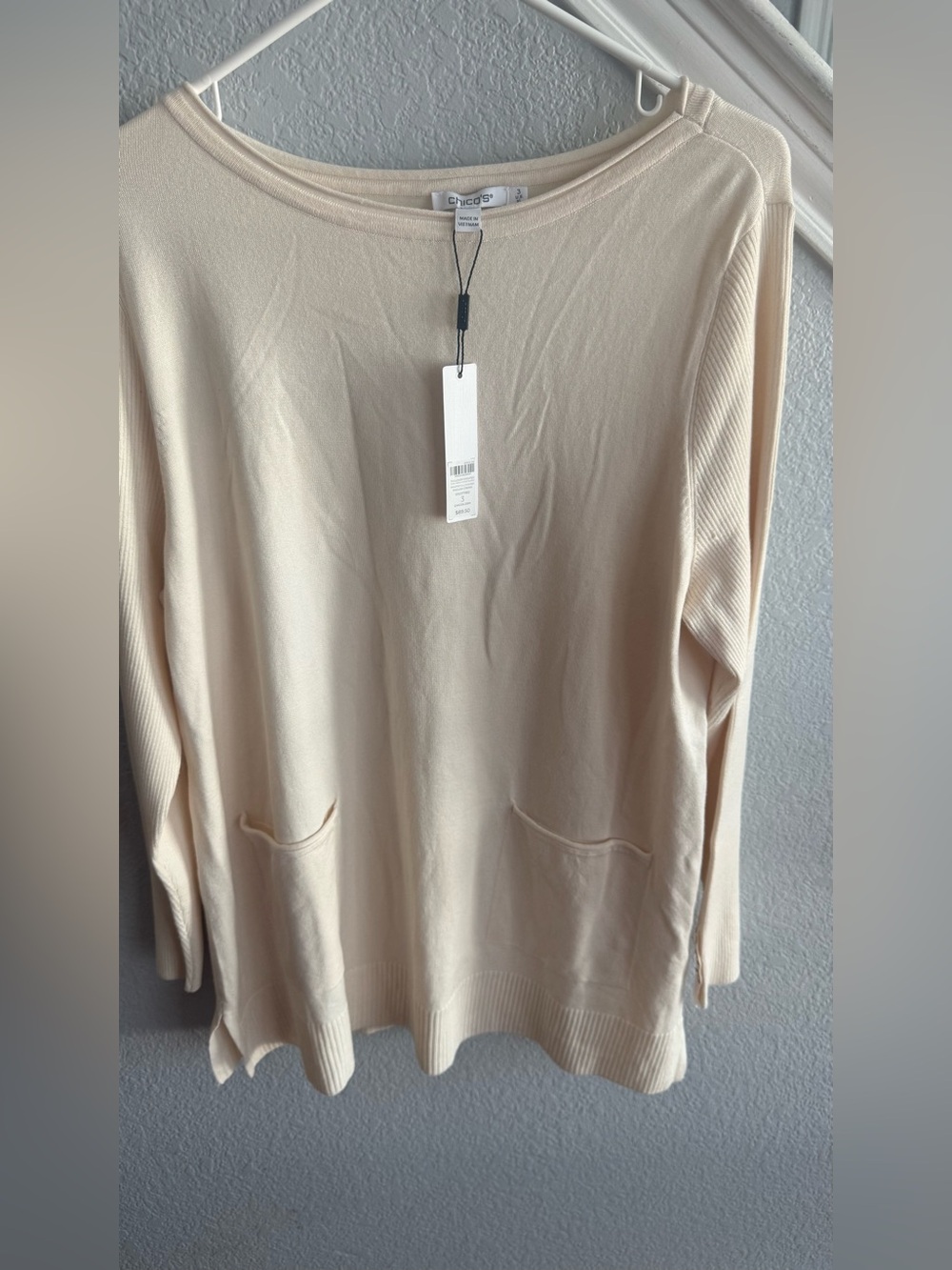 Chico's Cream Long Sleeve Pocket Tunic